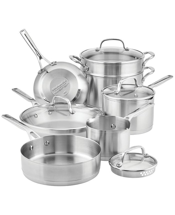 3-Ply Base Stainless Steel 11 Piece Cookware Induction Pots and Pans Set