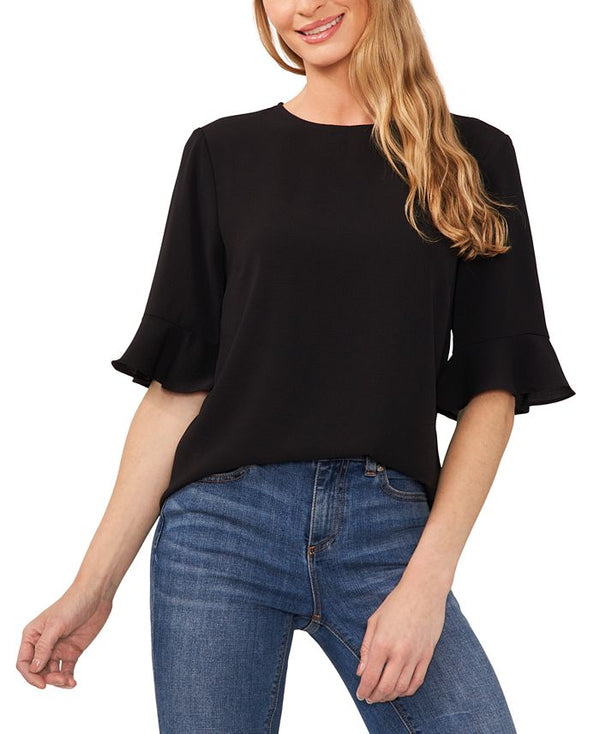 Women's Crewneck 3/4-Sleeve Ruffled Cuff Blouse
