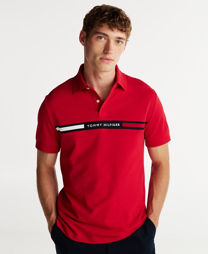Men's Short Sleeve Embroidered Chest Stripe Polo Shirt