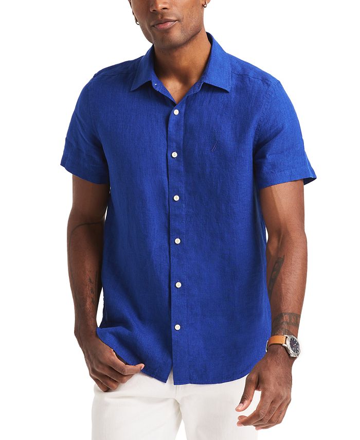 Men's Linen Solid-Color Short-Sleeve Classic-Fit Shirt