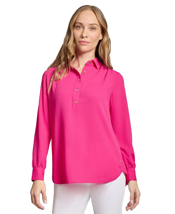 Petite Button-Side Collared Top