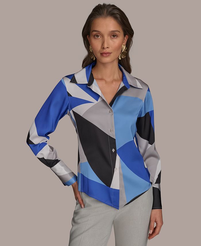 Women's V-Hem Collared Blouse, Regular & Petite