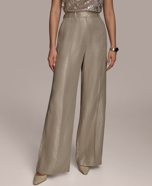 Women's Metallic Linen Wide-Leg Pants